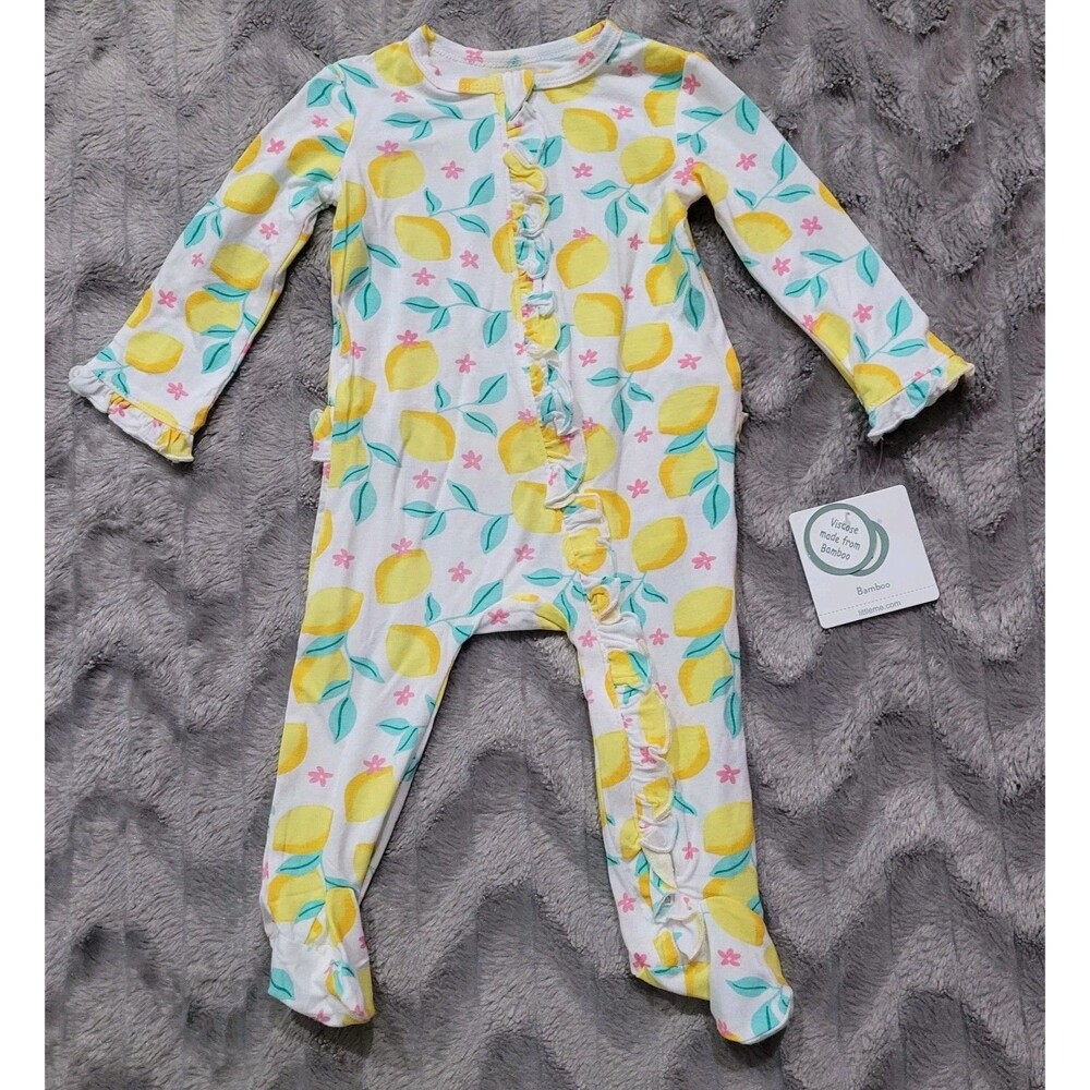 Little Me Baby Girls 6 Month Bamboo Lemon One Piece Sleeper Pajamas NWT